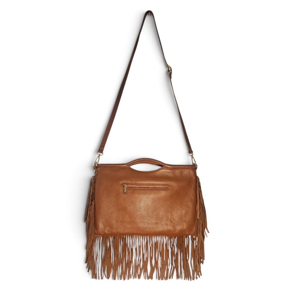 Isadora Italian Leather Fringe Satchel Crossbody Bag Brown Western Boho Purse